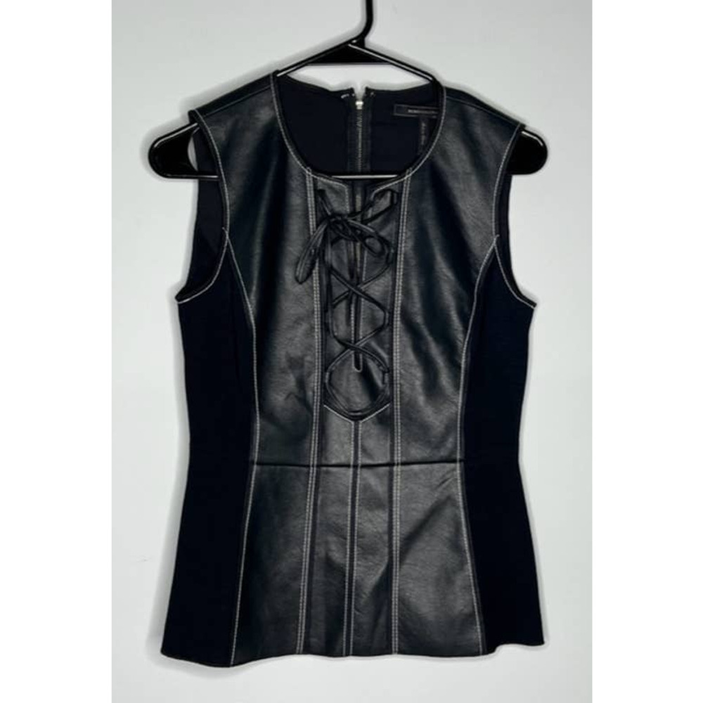 BCBGMaxAzria Kya Black Faux-Leather Top Size XS